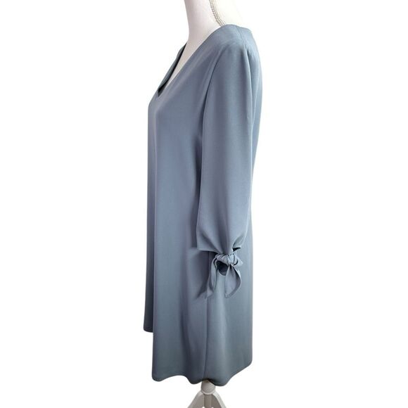 Lafayette 148 Elegant Blue V-Neck Dress with Tie Sleeves Size M - Picture 4 of 10